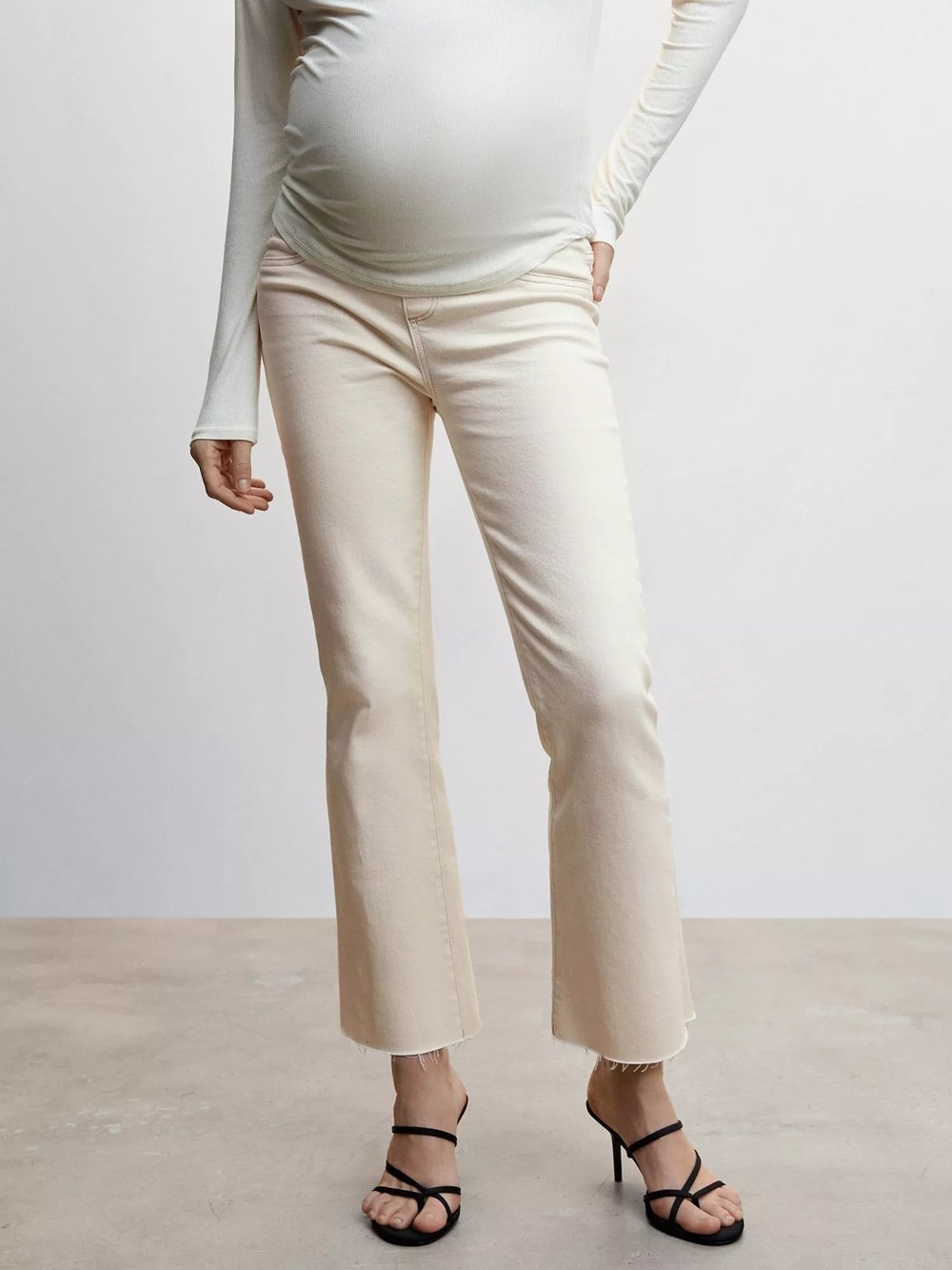 Mango Cream Cropped Straight-Leg Jeans